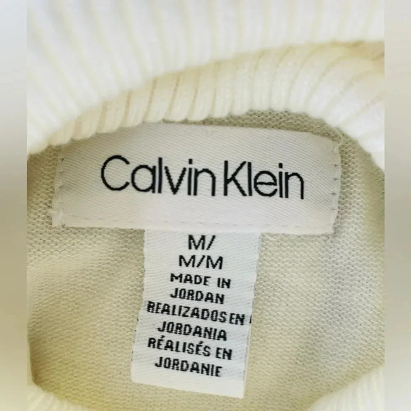 Calvin Klein Ivory taupe tan striped Colorblock Soft turtleneck sweater - Picture 2 of 6
